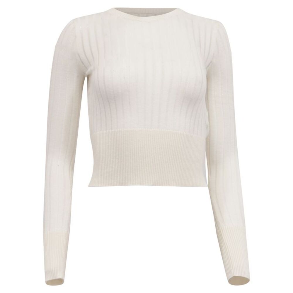 Max Mara Studio Ribbed-Knit Cropped Sweater in White Silk